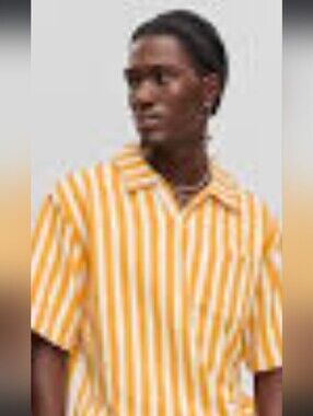Mode of One Men's Orange & White Vertical Stripe Short-Sleeve Polo. Nwt